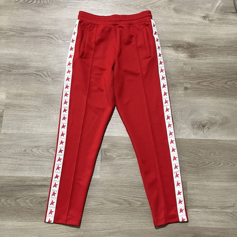 Golden Goose Red Jogger Pants Star Side Stripe Drawstring Pockets